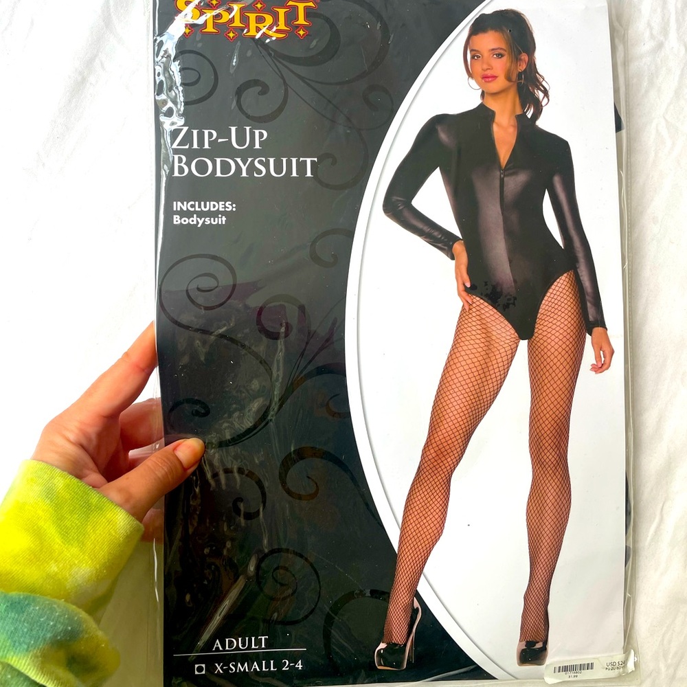 Black Long Sleeve Zip Up Onesie Cop Police Cat Costume NEW S XS